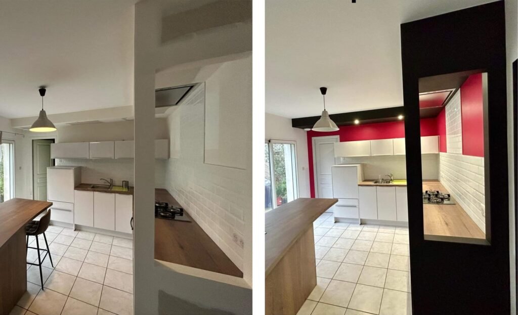 Présentation d'une cuisine avant et après les travaux de peinture intérieure