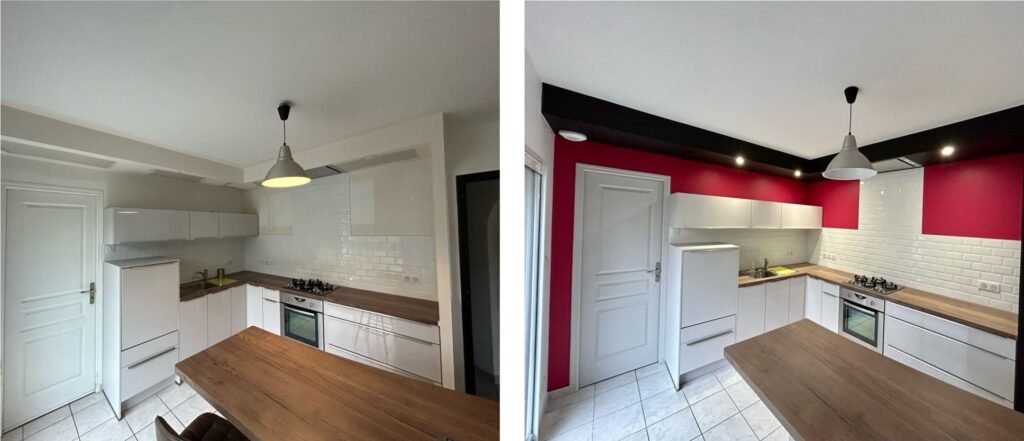 Présentation d'une cuisine avant et après les travaux de peinture intérieure